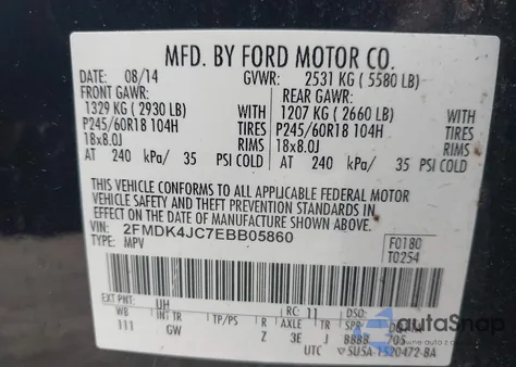 2014 Ford Edge Sel из США, поврежденный, VIN 2FMDK4JC7EBB05860